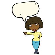 cartoon annoyed woman pointing with speech bubble N8