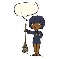 cartoon pretty witch girl with speech bubble N8