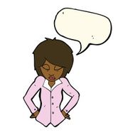 cartoon woman with hands on hips speech bubble N159