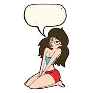 cartoon woman in skimpy clothing with speech bubble N7