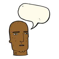 cartoon bald tough guy with speech bubble N15