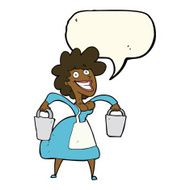cartoon milkmaid carrying buckets with speech bubble N6