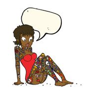 cartoon tattoo girl in swimsuit with speech bubble N8