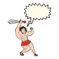 cartoon barbarian hero with speech bubble N7