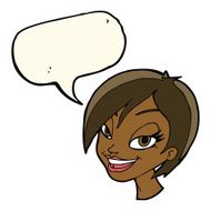 cartoon pretty female face with speech bubble N70