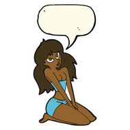 cartoon woman in skimpy clothing with speech bubble N8