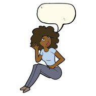 cartoon woman listening with speech bubble N5