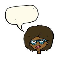 cartoon woman wearing spectacles with speech bubble N27