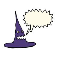 cartoon spooky witches hat with speech bubble N8