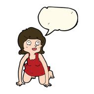 cartoon woman on all fours with speech bubble N15