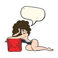 cartoon pin up woman with box speech bubble N7