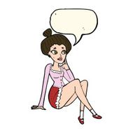 cartoon attractive woman sitting thinking with speech bubble N6