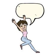 cartoon excited woman with speech bubble N98