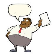 cartoon boss waving papers with speech bubble N8