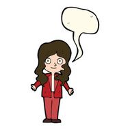 cartoon friendly business woman with speech bubble N7