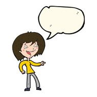 cartoon woman laughing and pointing with speech bubble N5