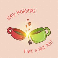 Good morning - kissing cups vector illustration
