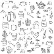 Tea and all stuff - Hand-drawn seamless vector pattern