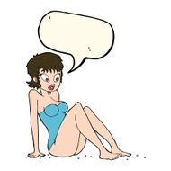 cartoon woman in swimsuit with speech bubble N7