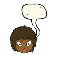 cartoon surprised female face with speech bubble N50
