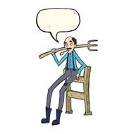 cartoon old farmer leaning on fence with speech bubble N5
