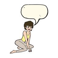cartoon happy woman sitting on floor with speech bubble N14