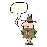 cartoon man in coat and hat with speech bubble N6