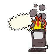 cartoon old computer with speech bubble N15