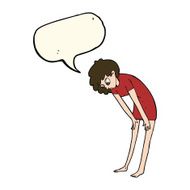 cartoon woman looking at her feet with speech bubble N7