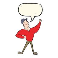 cartoon man striking heroic pose with speech bubble N6