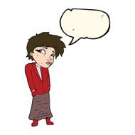 cartoon woman with hands in pockets speech bubble N7