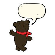 cartoon waving teddy black bear with speech bubble N4