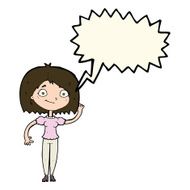 cartoon woman waving with speech bubble N251