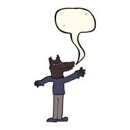 cartoon waving wolf with speech bubble N9