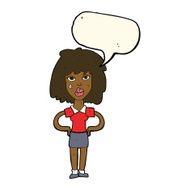 cartoon tough woman with speech bubble N8