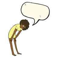 cartoon woman looking at her feet with speech bubble N8