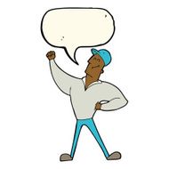 cartoon man striking heroic pose with speech bubble N7