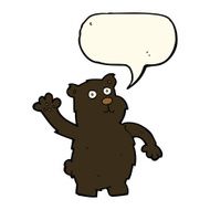 cartoon waving black bear with speech bubble N39