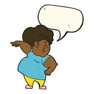 cartoon happy overweight lady with speech bubble N8