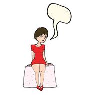 cartoon curious woman sitting with speech bubble N5