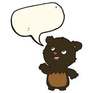 cartoon happy little teddy black bear with speech bubble N4