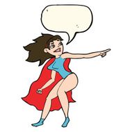 cartoon superhero woman pointing with speech bubble N7