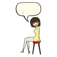 cartoon woman sitting on stool with speech bubble N13