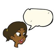 cartoon friendly woman with speech bubble N50