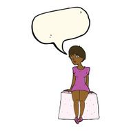 cartoon curious woman sitting with speech bubble N6