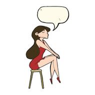 cartoon woman sitting on stool with speech bubble N14