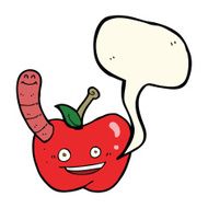 cartoon apple with worm speech bubble N38