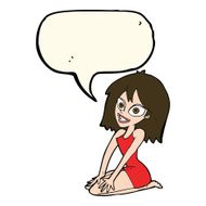 cartoon happy woman in dress with speech bubble N20