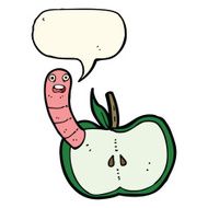 cartoon apple with worm speech bubble N39