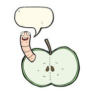 cartoon apple with worm speech bubble N40
